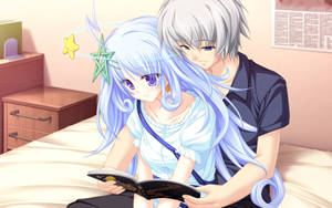 Anime Couple Reading Book Wallpaper