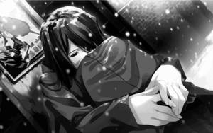 Anime Girl In Snow Black And White Pfp Wallpaper