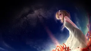 Anime Girl In White Dress Standing In The Sky Wallpaper