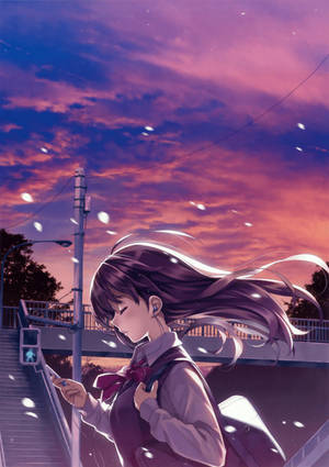 Anime Girl Sad Alone Snowflakes In City Wallpaper