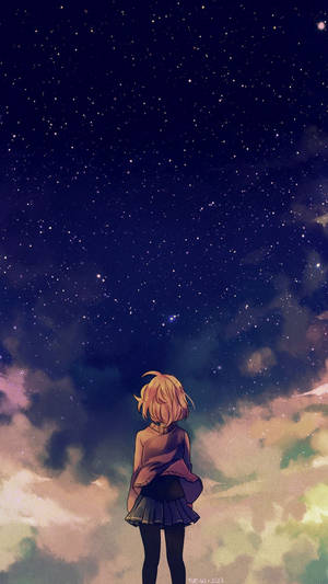 Anime Girl Starry Sky Iphone Wallpaper