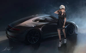 Anime Girl With Car Smoking Wallpaper