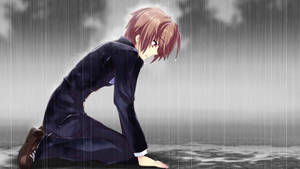 Anime Guy Kneeling In Rain Nightcore Wallpaper