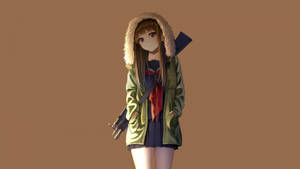 Anime Hoodie Girl With Gun Wallpaper