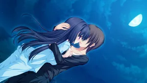 Anime Hug Under The Moon Wallpaper