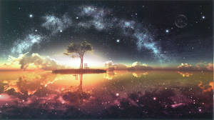 Anime Landscape Tree On An Island Wallpaper