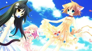 Anime Neko Girls Sky Dance Wallpaper