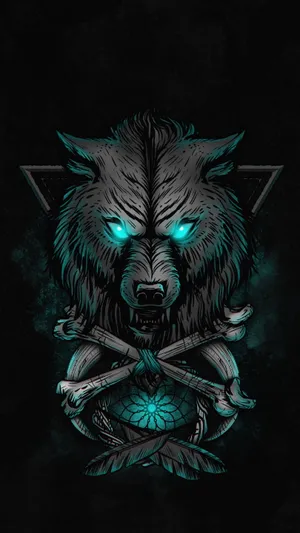 Anime Wolf Neon Blue Eyes And Bones Wallpaper