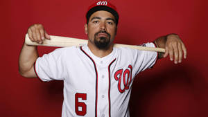 Anthony Rendon Posing With Baseball Bat Wallpaper