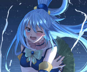 Aqua Blue Hair Anime Character Night Sky Wallpaper