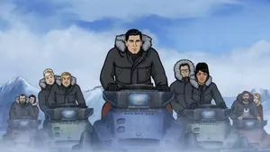 Archer Characters Riding Snowmoblie Wallpaper