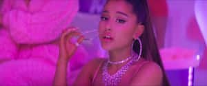 Ariana Grande Looks Fierce In A Red Dress, Halo And Diamond Rings. Wallpaper