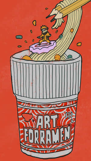 Art Forramen - A Bowl Of Noodles With A Pencil Wallpaper
