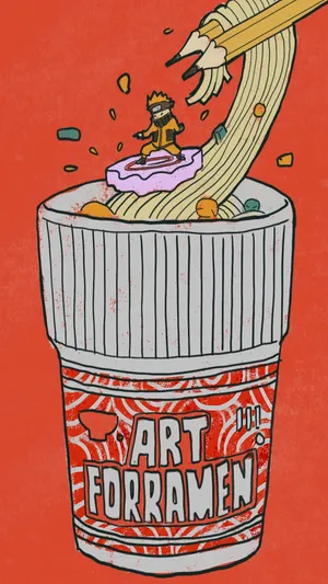 Art Forramen - A Bowl Of Noodles With A Pencil Wallpaper