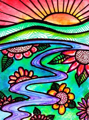 Artistic Permanent Marker Landscape Drawing Wallpaper