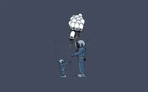 Astronautsand Skull Balloons Wallpaper
