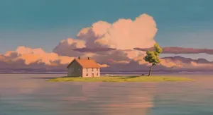 Atop A Fog-covered Island Sits The Home Of Spirited Away Wallpaper