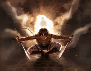 Attack On Titan Titan Eren Holding Two Blades Wallpaper