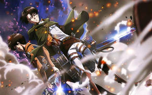 Attack On Titan Titan Eren Posing With Levi Wallpaper