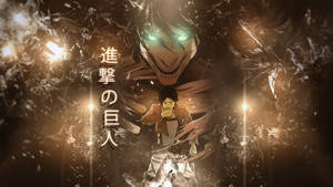 Attack On Titan Titan Eren With A Japanese Text Wallpaper