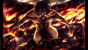 Attack On Titan Titan Eren With Burning Houses Wallpaper