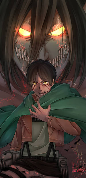 Attack On Titan Titan Eren With Glowing Eyes Wallpaper