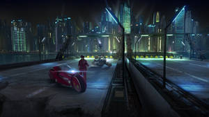 Attack The City Astride His Iconic Red Bike – Akira Shotaro Kaneda Wallpaper