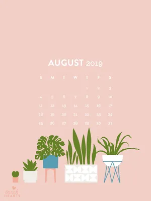 August 2019 Calendar With Plants And Pots Wallpaper