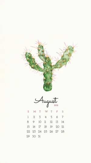 August 2021 Calendar Cactus Art Wallpaper