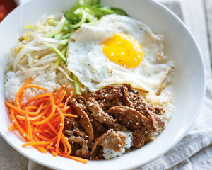 Authentic Korean Cuisine: Bibimbap With Julienne Vegetables Wallpaper