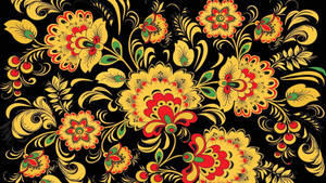 Authentic Russian Yellow Flowered Folk Art Display Wallpaper