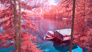 Autumn Infrared Lake House Wallpaper Wallpaper