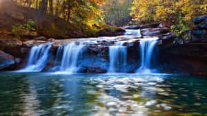 Autumn Season Spectacular Waterfall Desktop Wallpaper