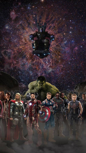 Avengers Characters Standing In Front Of A Galaxy Wallpaper