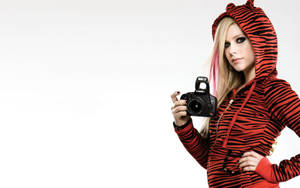 Avril Lavigne Rocking A Stylish Tiger Jacket Wallpaper