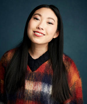 Awkwafina Red Orange Checkered Sweater Wallpaper