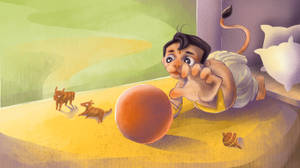 Baby Hanuman Ball Bed Wallpaper