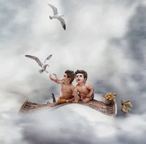 Baby Murugan And Ganesha Flying Wallpaper