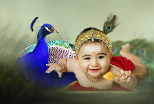 Baby Murugan With Blue A Peacock Wallpaper