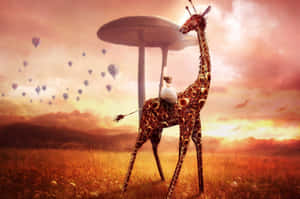 Baby Riding A Funny Giraffe Wallpaper