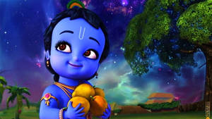 Baby Shri Krishna Night Sky Wallpaper