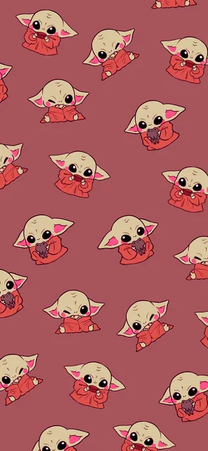 Baby Yoda Using A Cell Phone Wallpaper