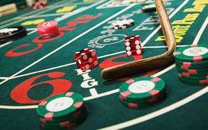 Baccarat Game Table Green Poker Chips Red Dices Wallpaper