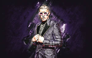 Bad Bunny Fancy Purple Satin Suit Wallpaper