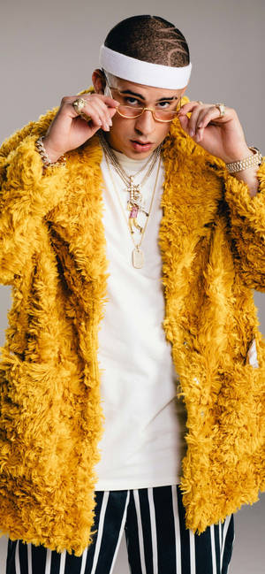 Bad Bunny Fluffy Yellow Fur Jacket Wallpaper