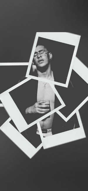 Bad Bunny Greyscale Polaroid Photograph Wallpaper