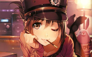 Bad Girl Anime Winking Pocky Wallpaper