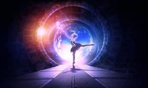 Ballerina In Rainbow Tunnel Dance Pose Wallpaper