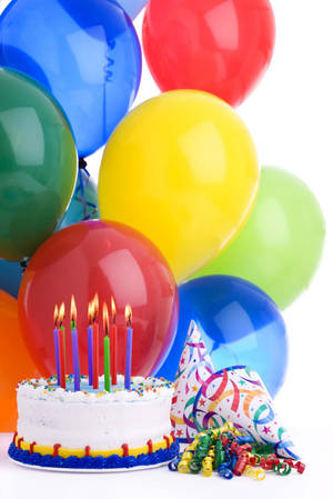 Balloons White Birthday Cake Candles Wallpaper