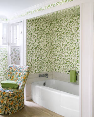 Bathtub Flowery Green Room Wallpaper Wallpaper